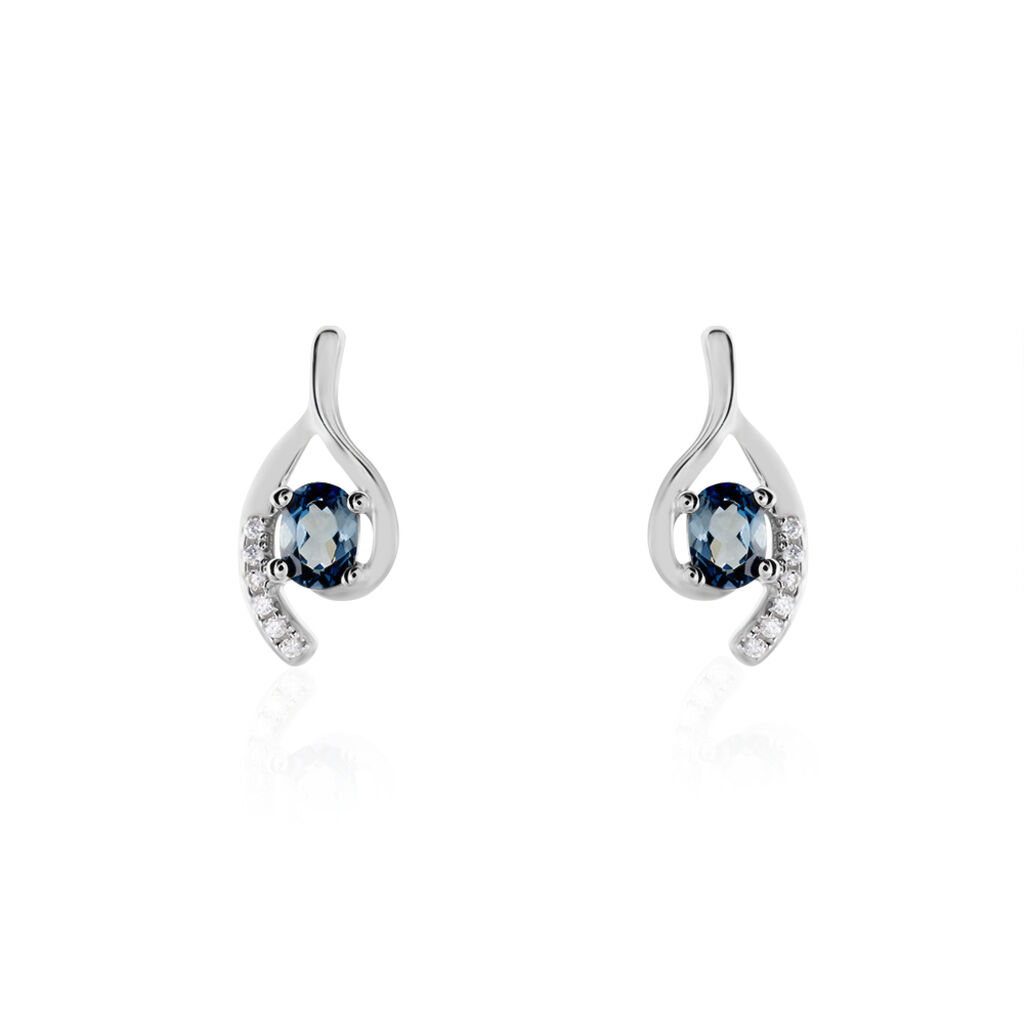 Boucles D'oreilles Sagesse Or Blanc Topaze Oxyde