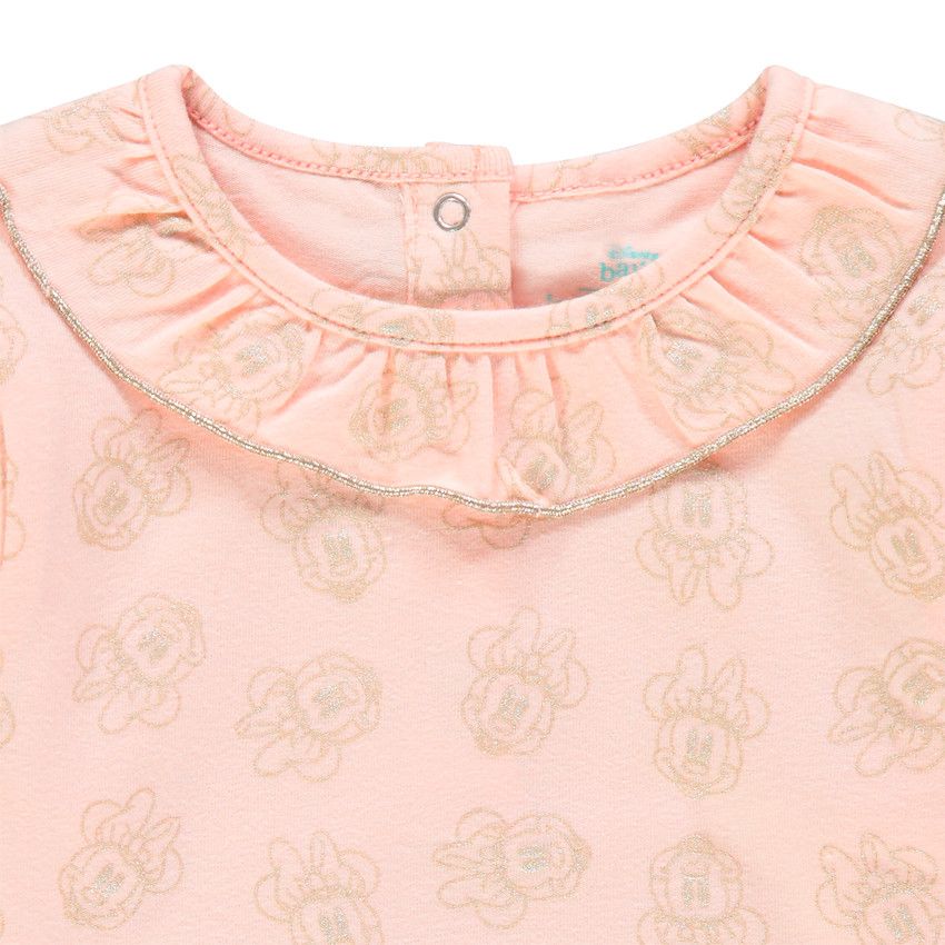 T-shirt manches longues à col volanté et  imprimé Minnie Disney - Rose