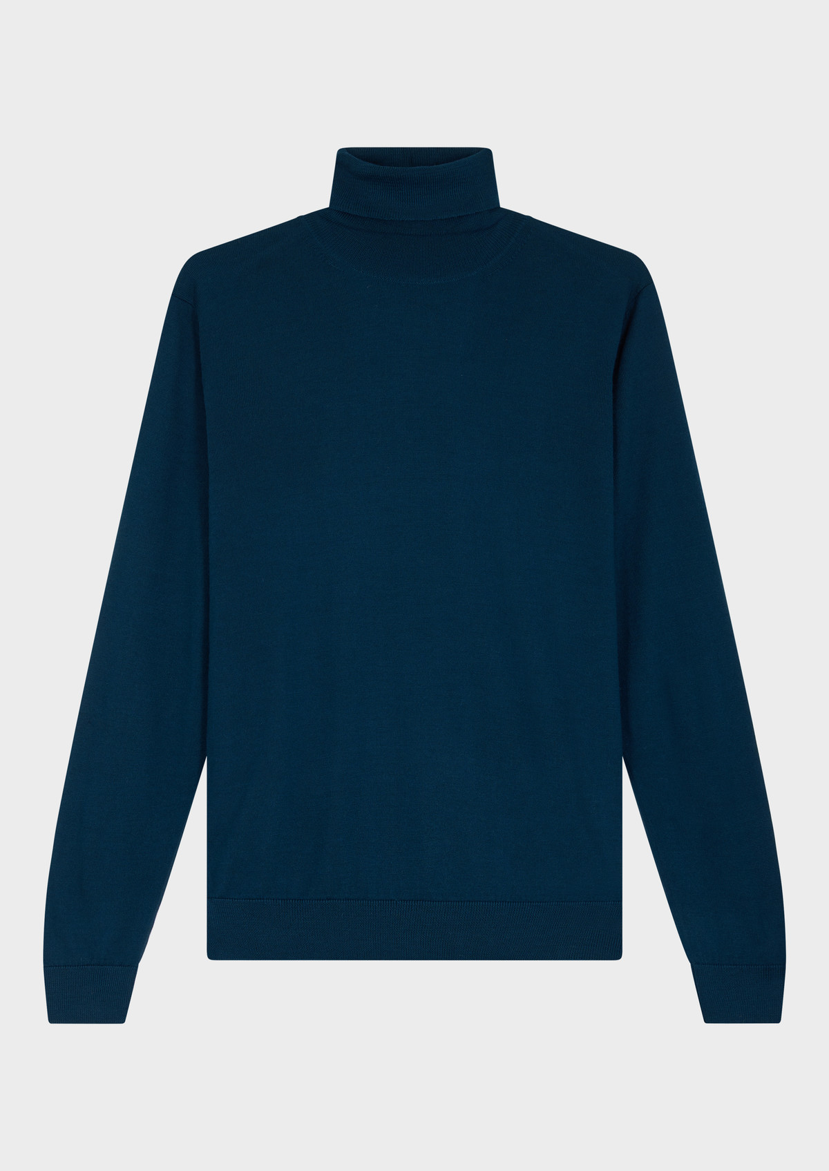 Pull col roulé en laine Mérinos mélangée unie bleu pétrole