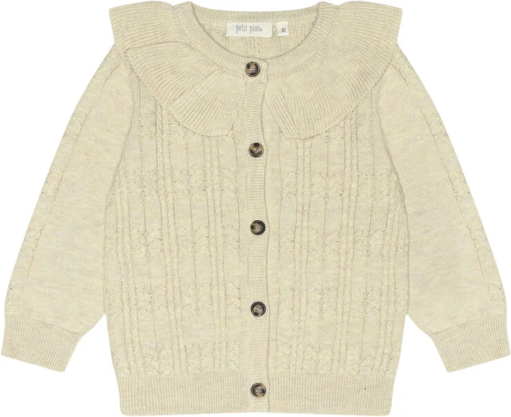 PETIT PIAO Cardigan Knit Cabel Collar Dark off white