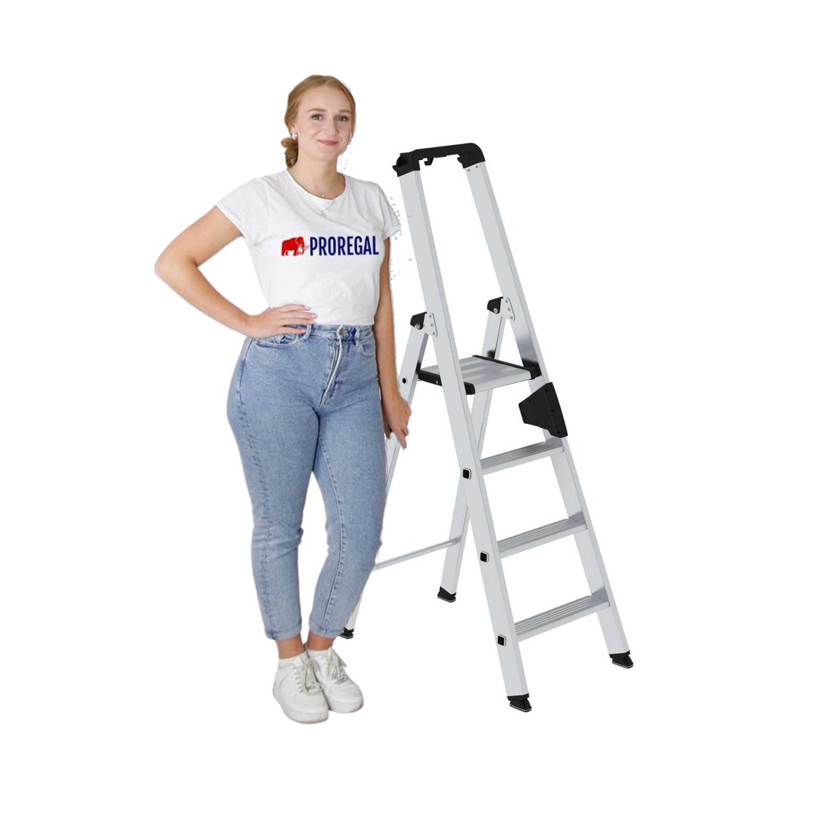 PROREGAL Trapladder, eenzijdige toegang, 4 treden