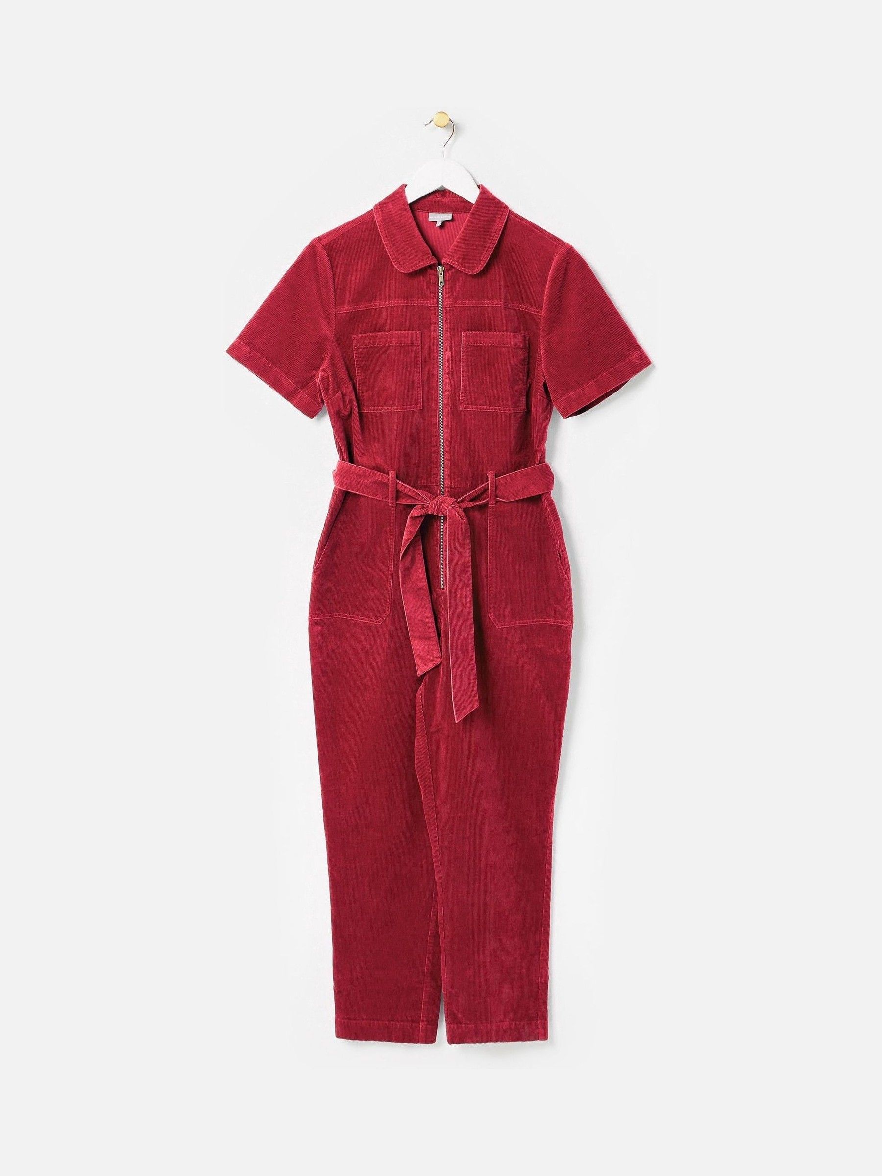 Rood - Oliver Bonas Corduroy Zip-Up Short Sleeve Jumpsuit