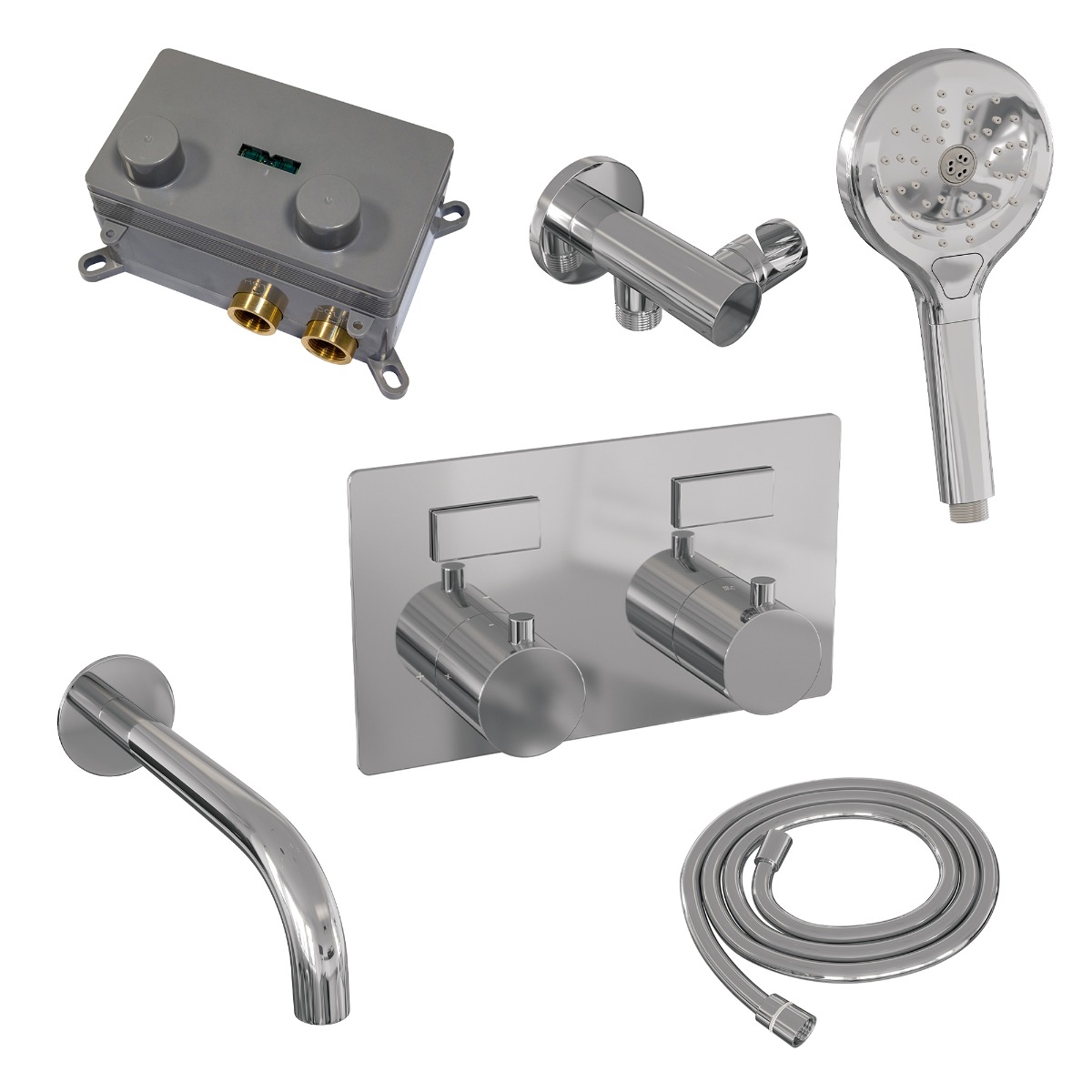 Brauer Chrome Edition thermostatische inbouw badkraan met uitloop en 3 standen handdouche set 4 chroom
