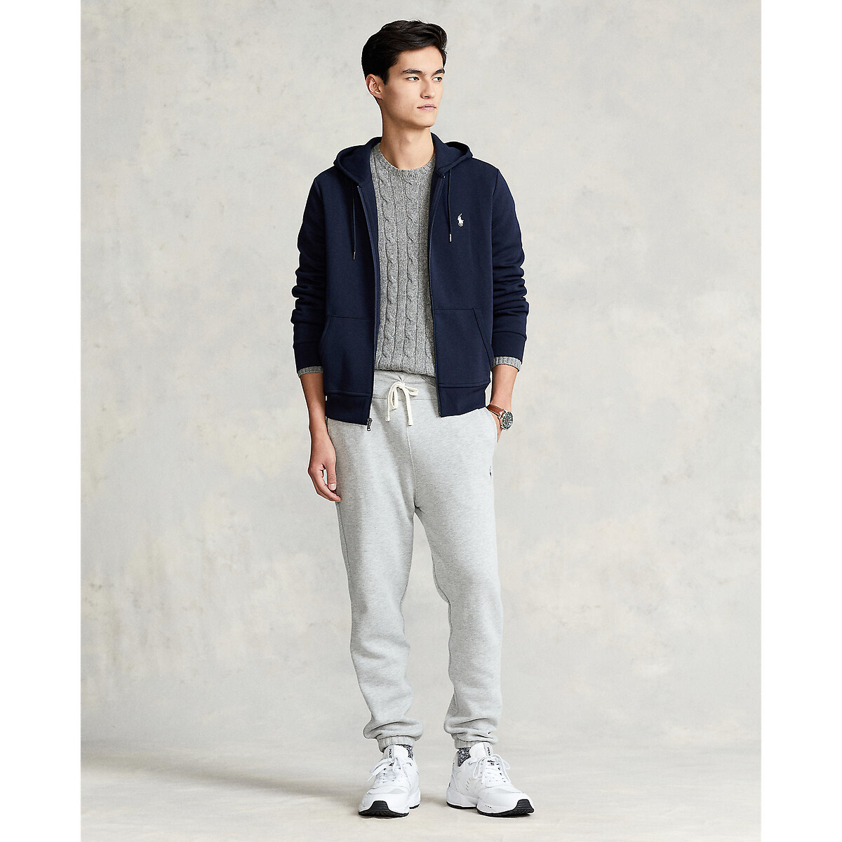POLO RALPH LAUREN<br>Suéter de algodão com zíper e logotipo bordado