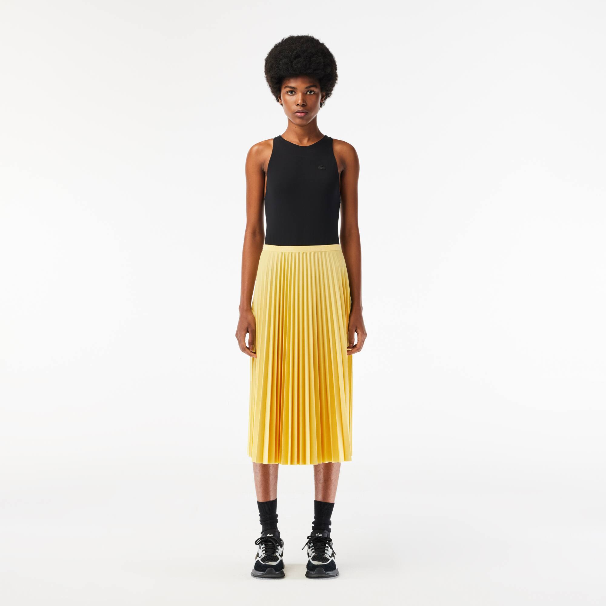 Jupe plissée unie fluide à taille élastiquée Robes & Jupes - Jaune - Lacoste - Femme