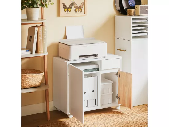 SoBuy ASK04-WN Caisson de Bureau à roulettes, Support Imprimante Roulant, Organiseur Bureau, Meuble de Rangement Bureau, Caisson de Rangement avec Tiroirs, BLANC, 65x58x35cm