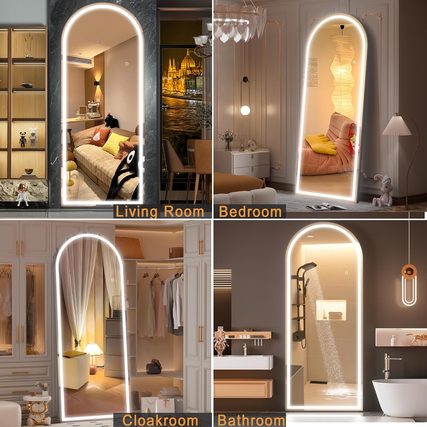 Hasipu 190x70cm Standspiegel Ganzkörperspiegel mit Beleuchtung, Freistehender Bodenspiegel, Großer Wandspiegel, LED Spiegel 3 Lichtfarben Dimmbar und Helligkeitseinstellung für Schlafzimmer