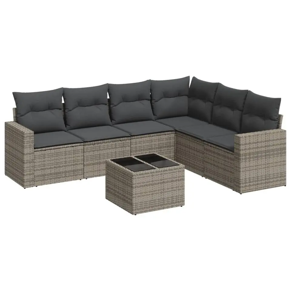 vidaXL - Loungeset met kussens - Grijs - Poly rattan - 7 stuks