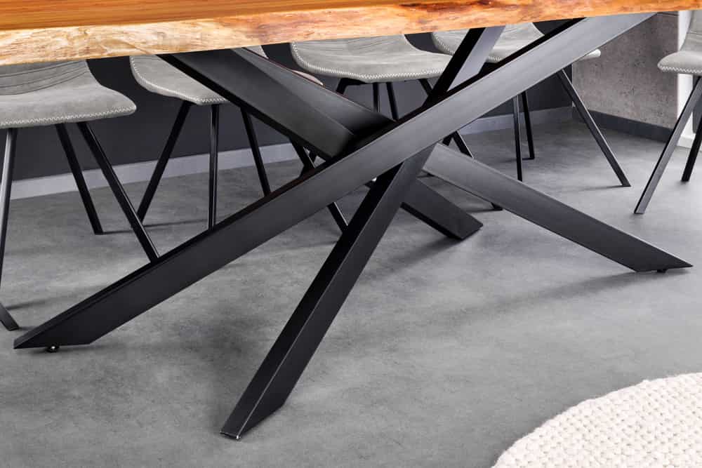 Massivholz Esstisch MAMMUT 200cm Akazie schwarz Metall Baumkante 6cm Tischplatte