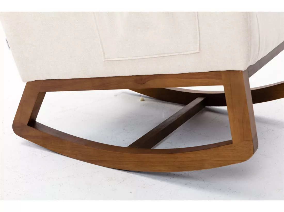 Fauteuil à Bascule - Rocking chair - Dossier Capitonné Pieds en Bois - Style Scandinave - Beige