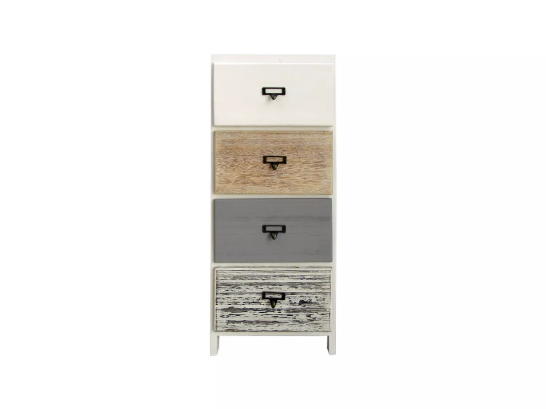 Commode 4 Tiroirs Bois Blanc Beige Gris Monté 79x30x24
