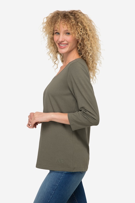 T-Shirt, V-Ausschnitt, 3/4-Ärmel, OEKO-TEX