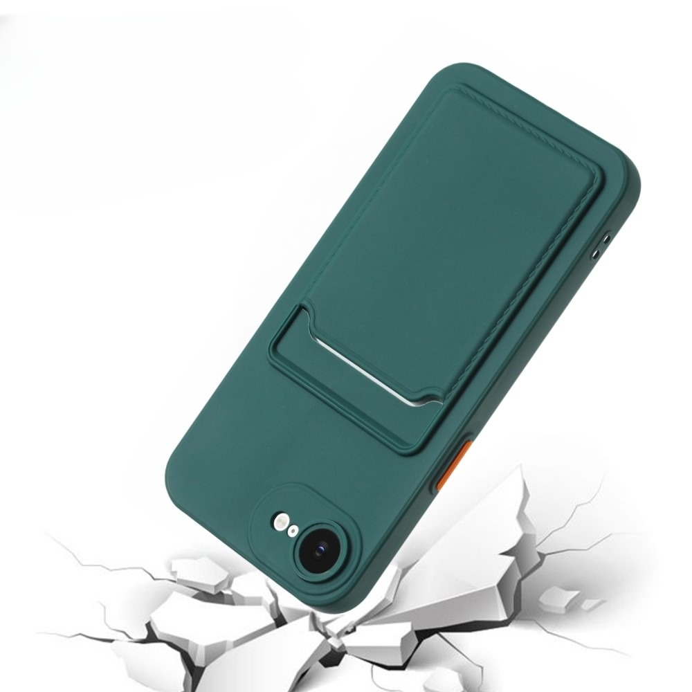 iPhone 16e Gummi Case Hülle mit Kartenfach - Dunkelgrün / Orange