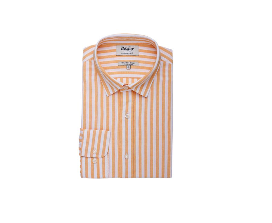 Chemise coton lin rayée Orangé jaune et Blanc - SIMONIN
