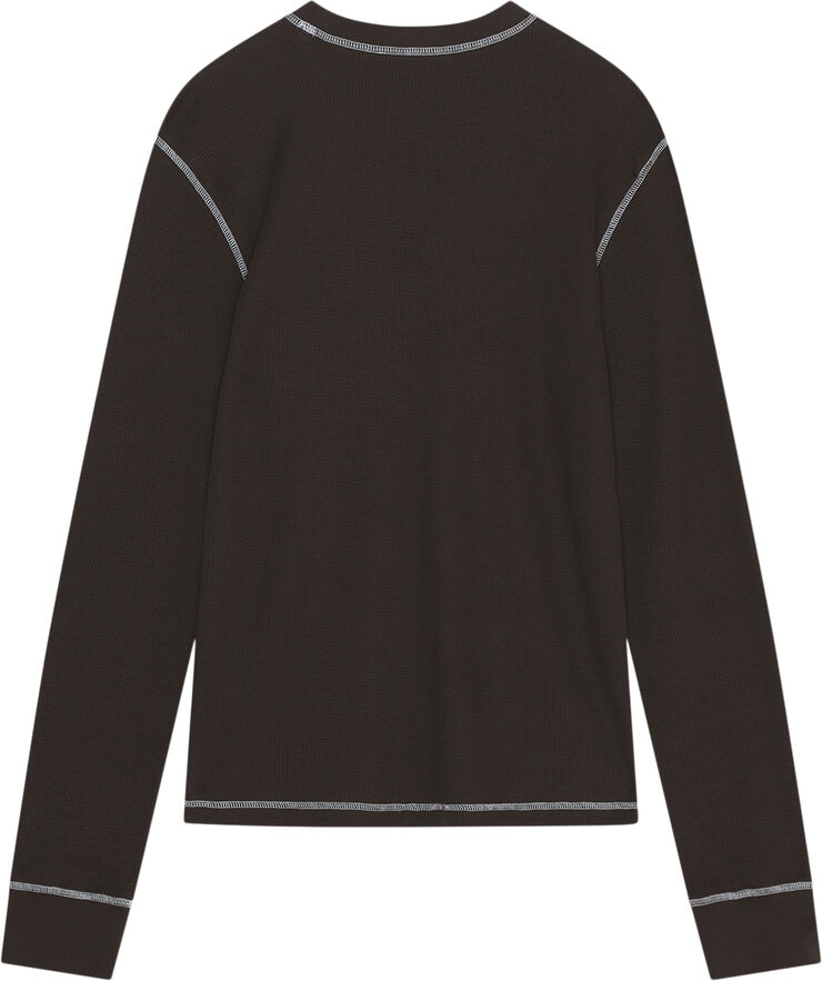 Wood Wood WWEmil waffleknit LS T-shirt Brown chocolate