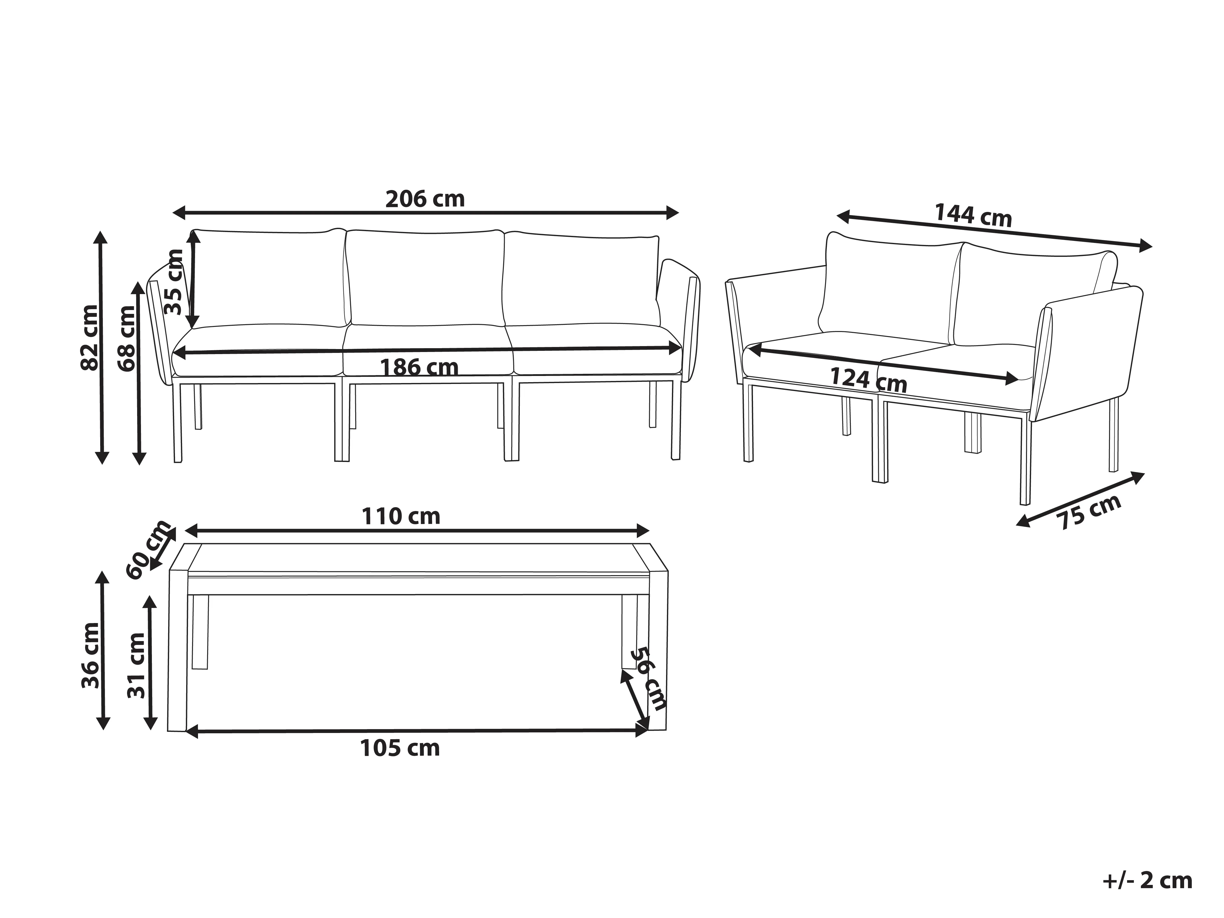 Loungeset met tafel 5-zits SKALA Metaal Lichtgrijs