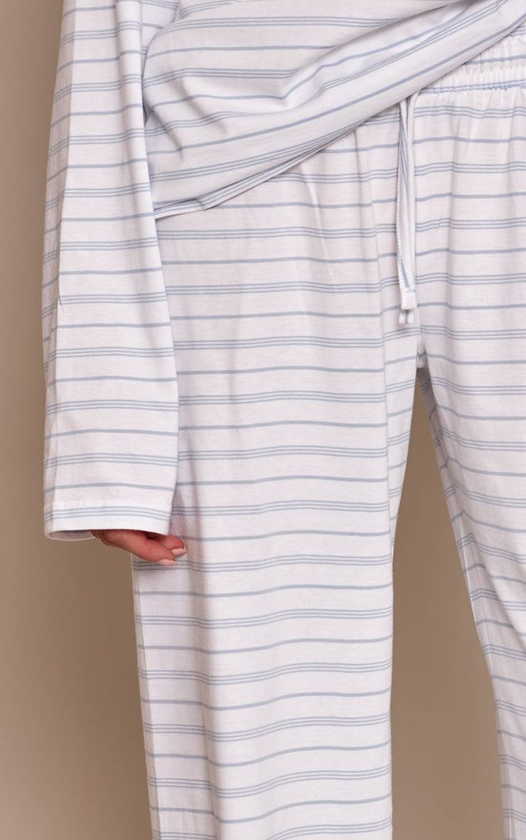 Bleu Poudré Pantalon Large À Rayures Avec Cordon De Serrage