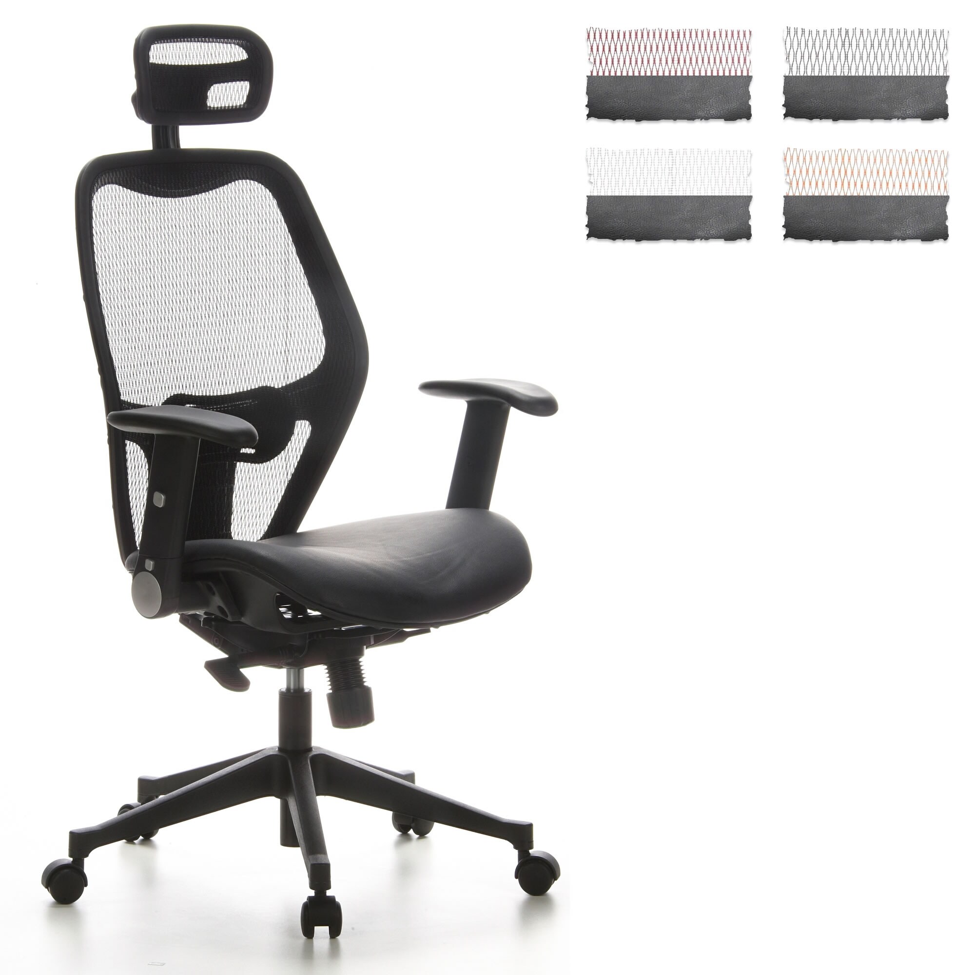 Profi Bürostuhl AIR-PORT Netzstoff/Leder mit abklappbaren Armlehnen hjh OFFICE