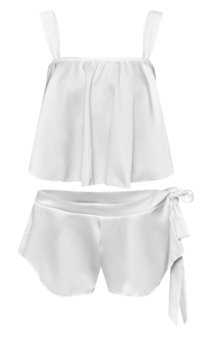 Blanc Ensemble Pyjama En Satin Avec Laçage Au Dos Et À La Taille