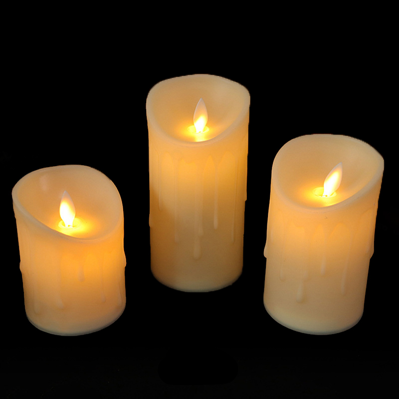(3er Set) LED Kerze Home Deko Stimmungsleuchte in Schmelz Optik (Batteriebetrieben) - Warmweiss