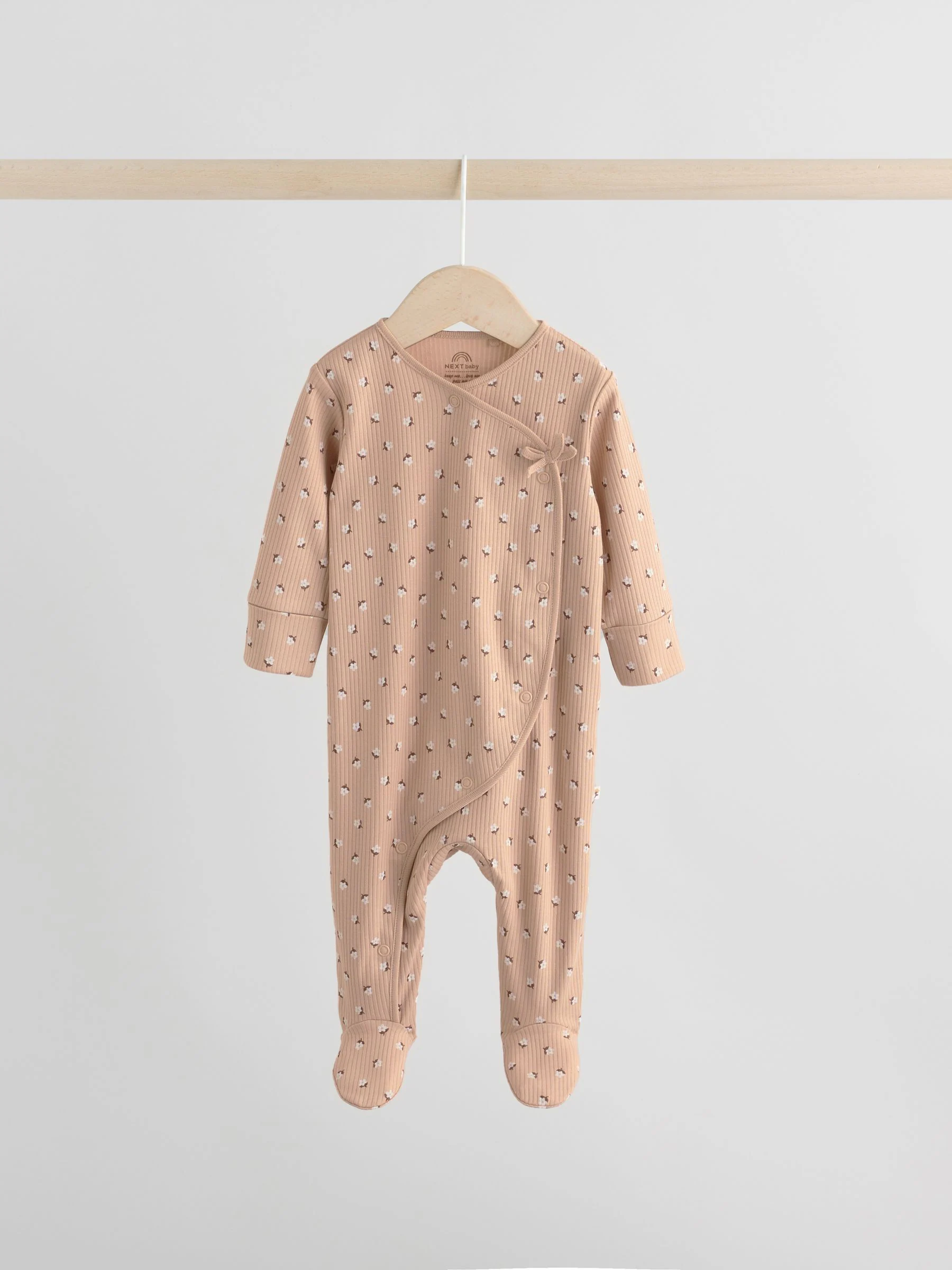 Bruin met fijne bloemenprint - Verpakking van 3 babypyjama's (0-2jr)