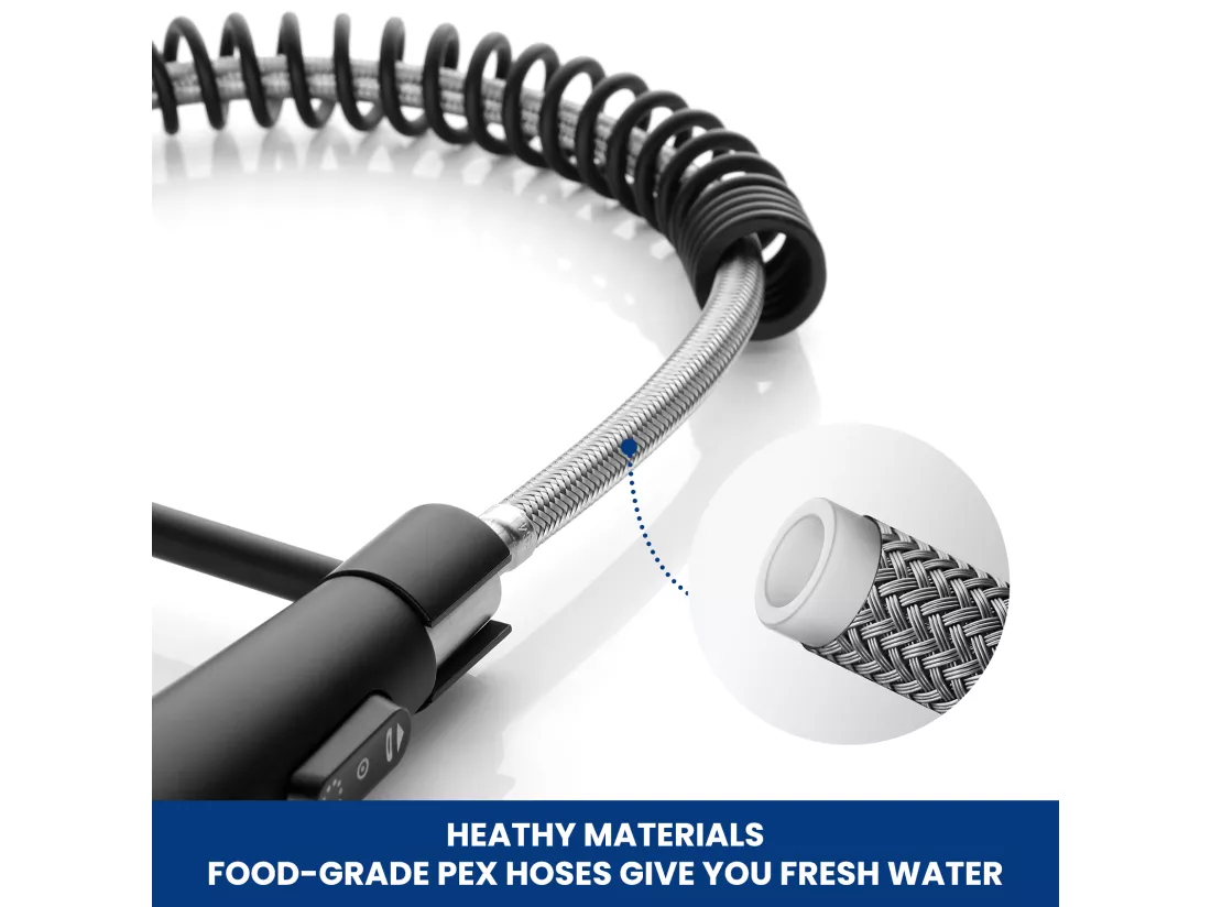 2PCS Mitigeur Cuisine à Ressort avec 3 Modes de Sortie D'eau - Mitigeur de Evier Noir avec Douchette Extractible Robinet Cuisine Pivotant à 360°