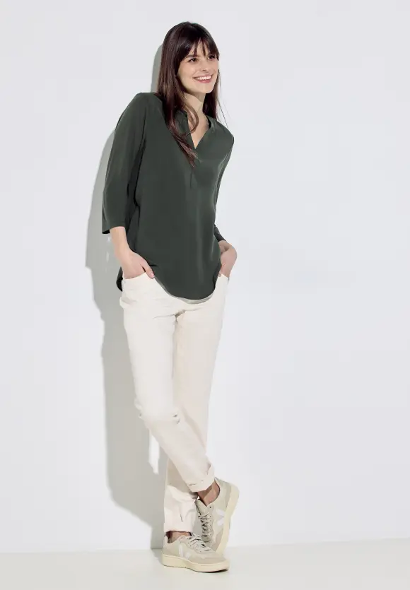 Materialmix Bluse - strong khaki