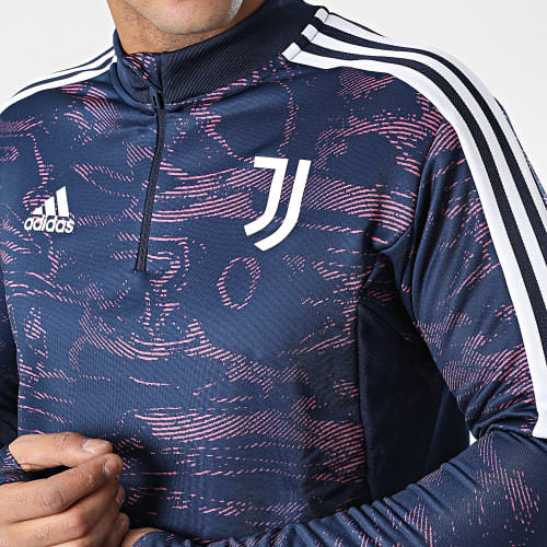 Tee Shirt Manches Longues A Bandes Juventus HC3283 Bleu Marine Rose