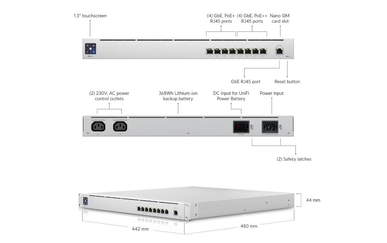 PoE++ Switch UniFi Mission Critical 9 Port<br>Infrastruktur-PoE-Switch mit unterbrechungsfreier Stromversorgung