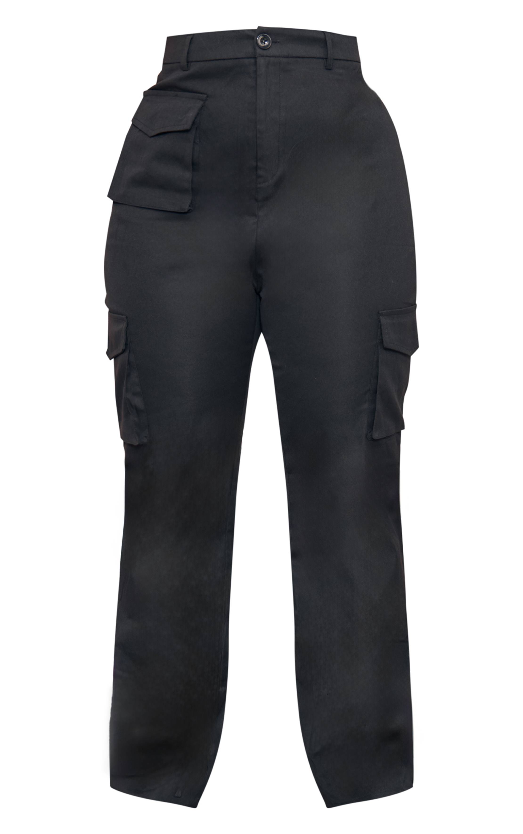 Noir Pantalon Cargo Grande Taille Jambe Droite Avec Poches Plaquées