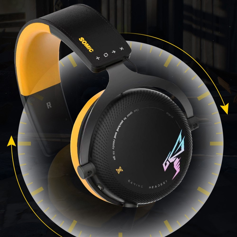 Kabelloser USB Over-Ear Gaming Kopfhörer mit RGB LED Stereo Sound Headset   Mikrofon   3.5mm Klinke Anschluss (600 mAh) - Schwarz / Gelb