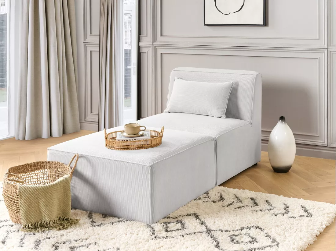 Chaise longue en velours côtelé blanc cassé LEMVIG