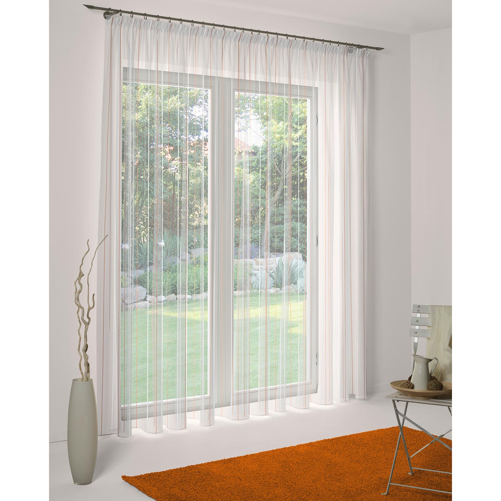 Vorhang - transparent-apricot - Streifen - 300x125 cm