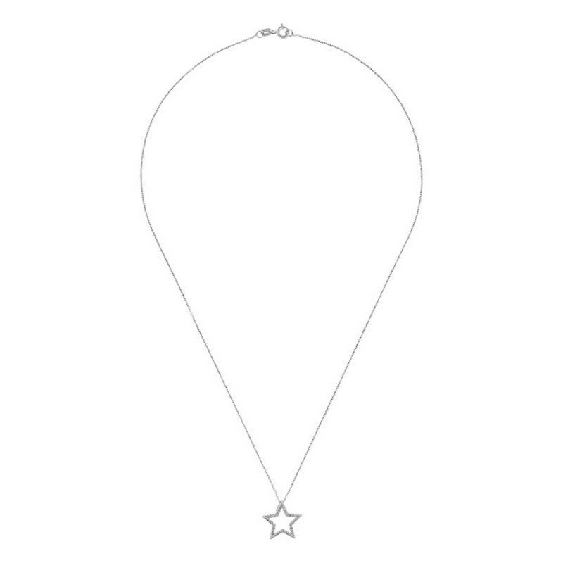 Pendentif Or Blanc Etoile de mes rêves Diamant 0,12cts + chaîne argent offerte