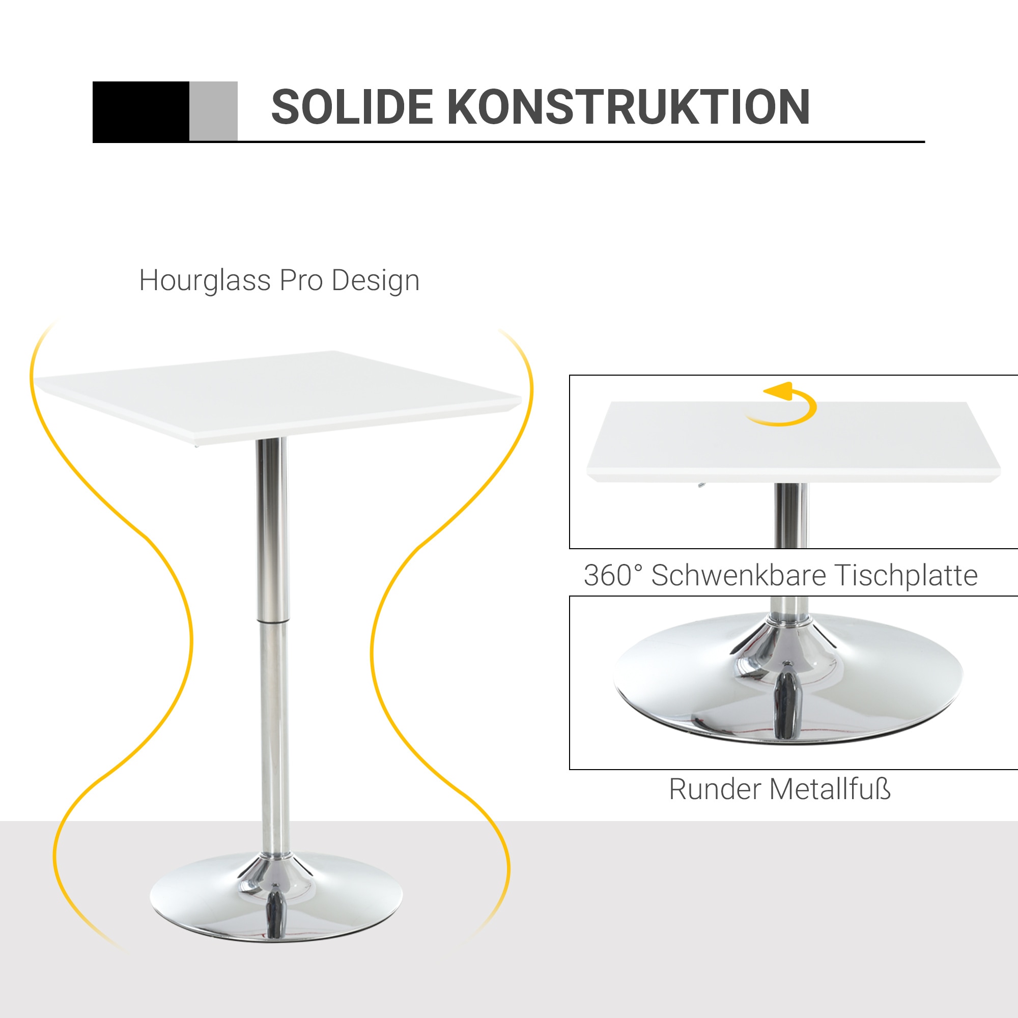 HOMCOM Bistrotisch höhenverstellbar weiß 60 x 60 x 71-92 cm (BxTxH)