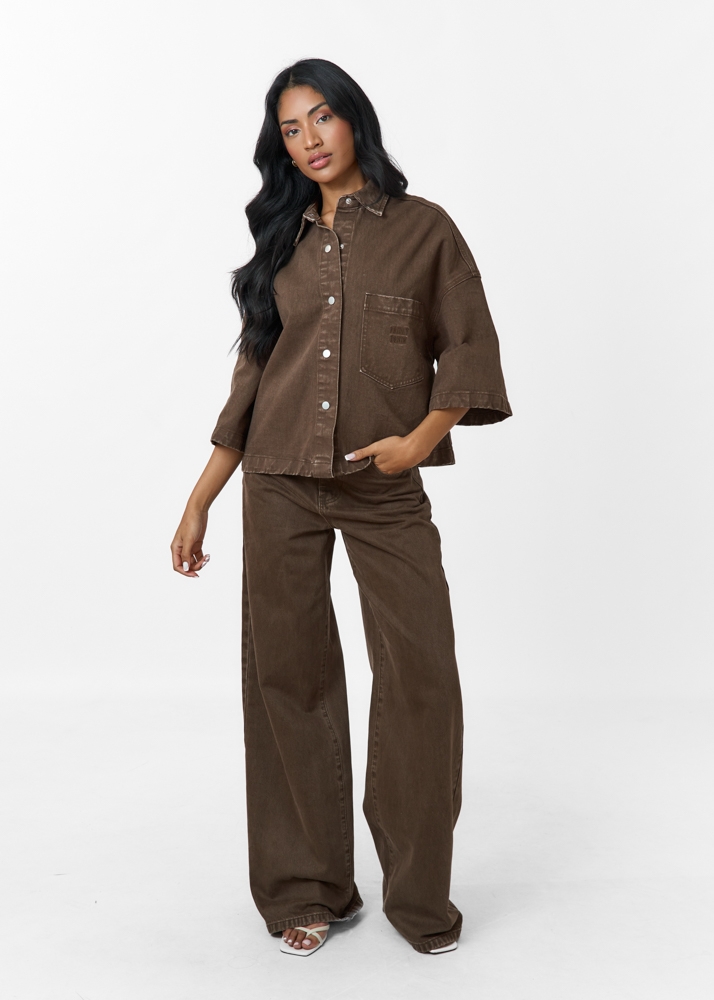 Wide leg classic jeans choco bruin