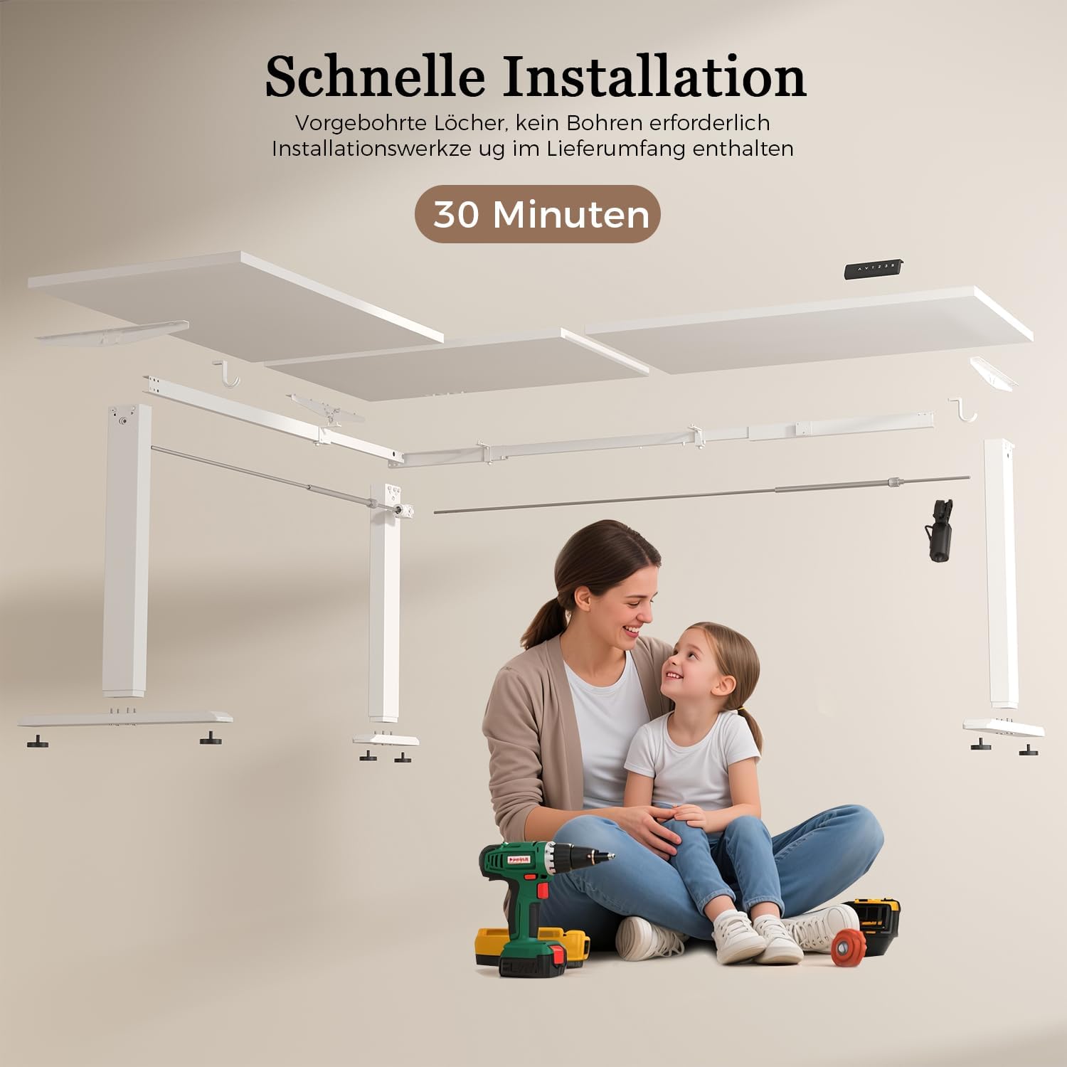 Klicelor L-förmiger Elektrischer Schreibtisch Höhenverstellbar, 150 x 125 cm L Form Stehschreibtisch mit 3 Memory-Funktionen und Antikollisionstechnologie, ergonomischer Computertisch, Weiß