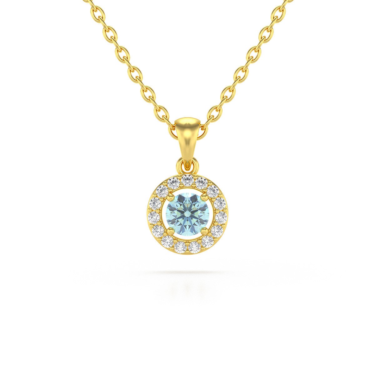Collier Pendentif ADEN Or 585 Jaune Aigue-Marine et Diamants Chaine Or 585 incluse 0.56grs