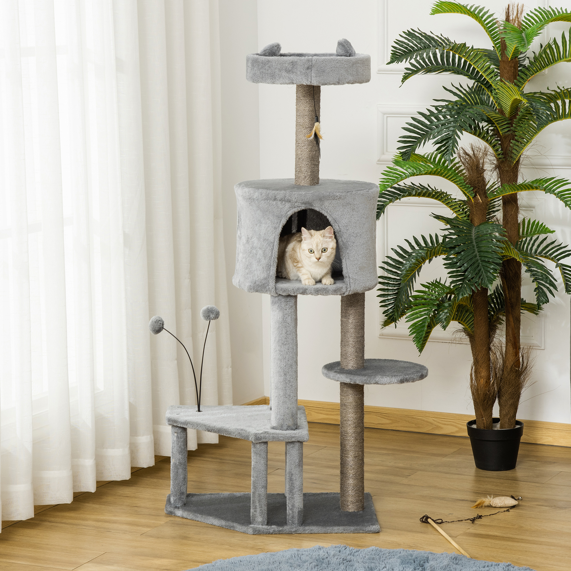 Arranhador para Gatos PawHut com Caverna (Cinza)