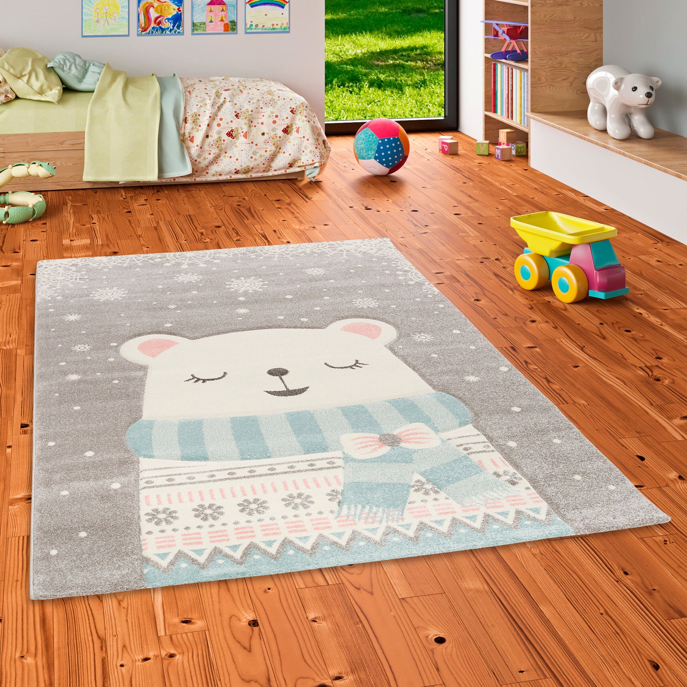 Pergamon Kinder Teppich Maui Kids Schnee Bär Grau