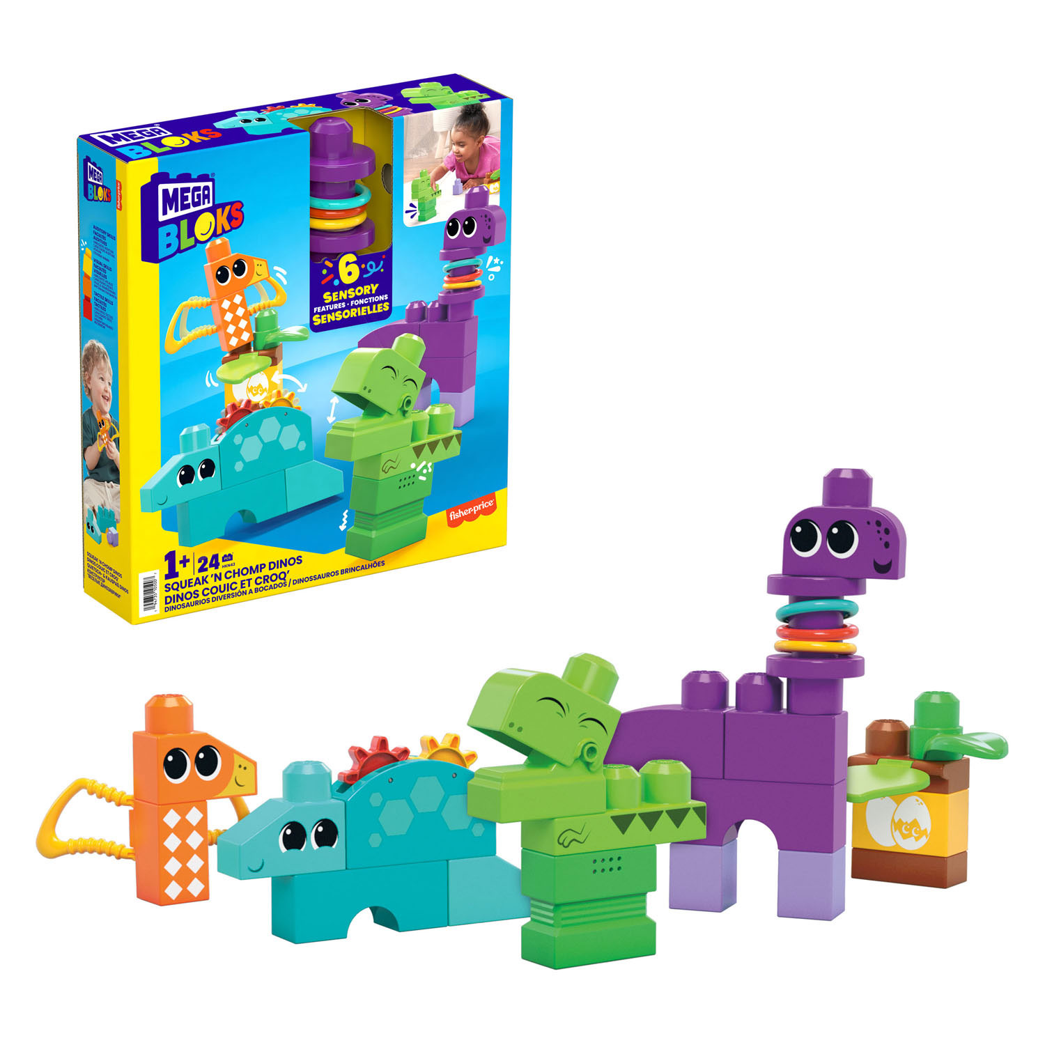 Mega Bloks Squeak N Chomps Dino's Bouwset, 24dlg.