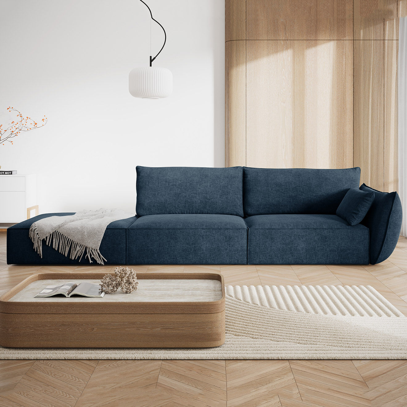 Mazzini Sofas Canapé droit  Vanda 4 Places bleu roi - 286x100x85 cm