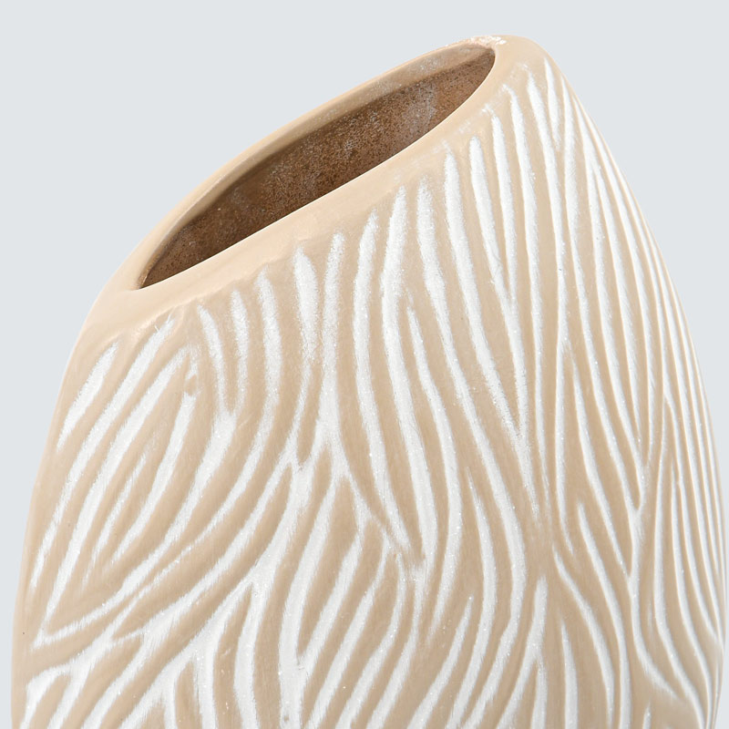 Vase feuilles beige et blanc