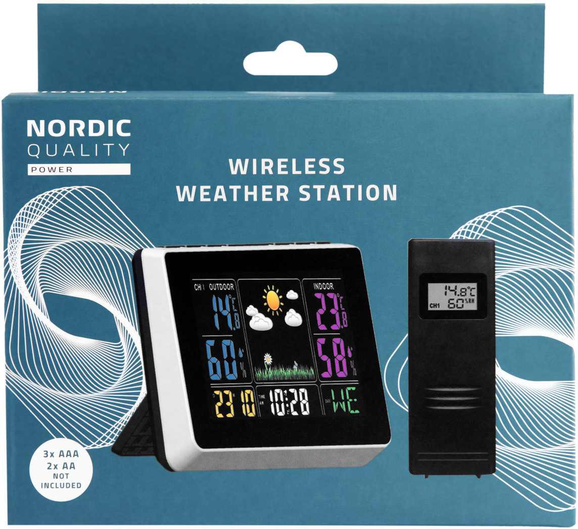 Wireless Wetterstation Thermometer Digitales Hygrometer Temperatur Anzeige mit LED Display inkl. Aussensensor (RS8738LE5B) - Schwarz