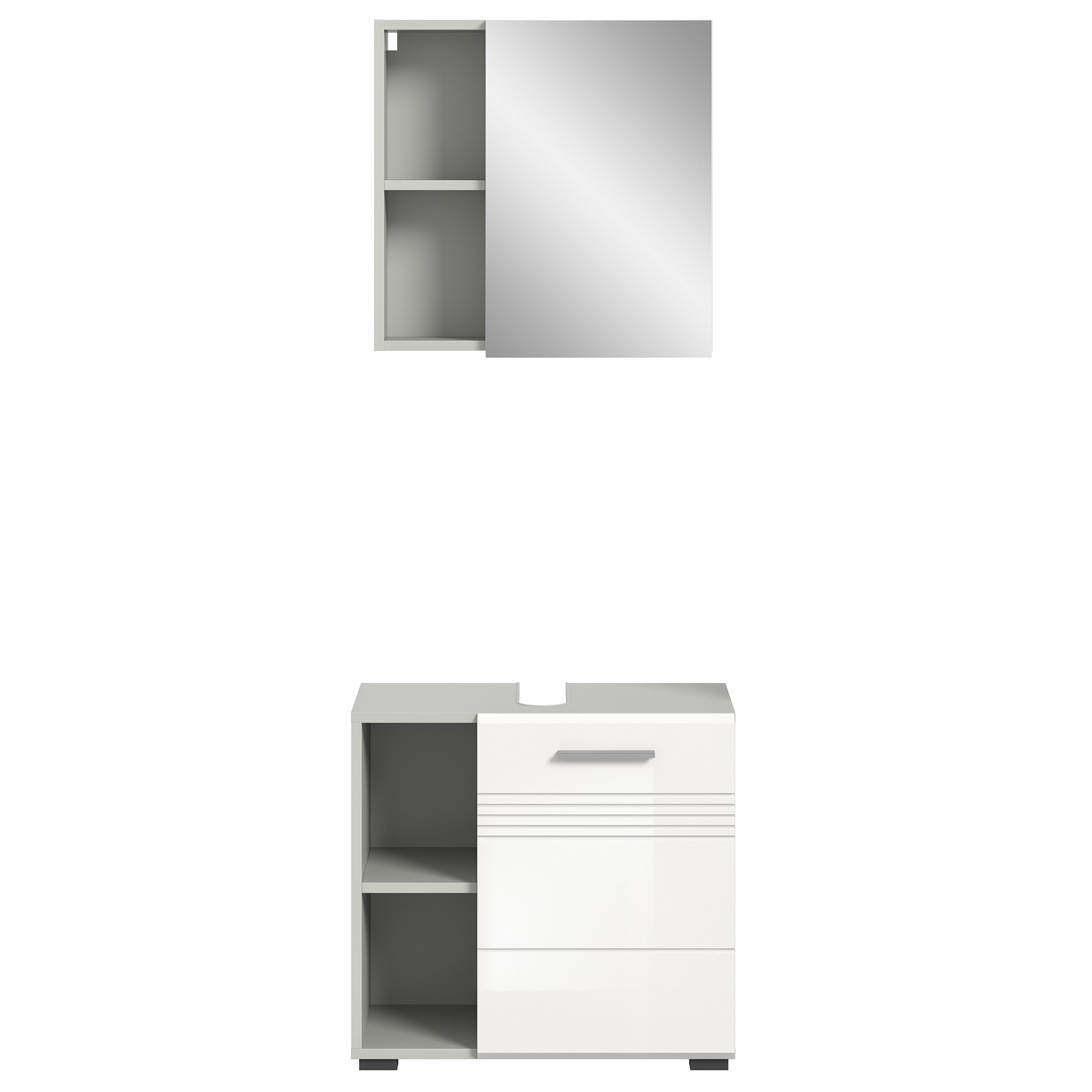 2-teiliges Badmöbel-Set COPA - weiß Hochglanz - hellgrau - 60 cm