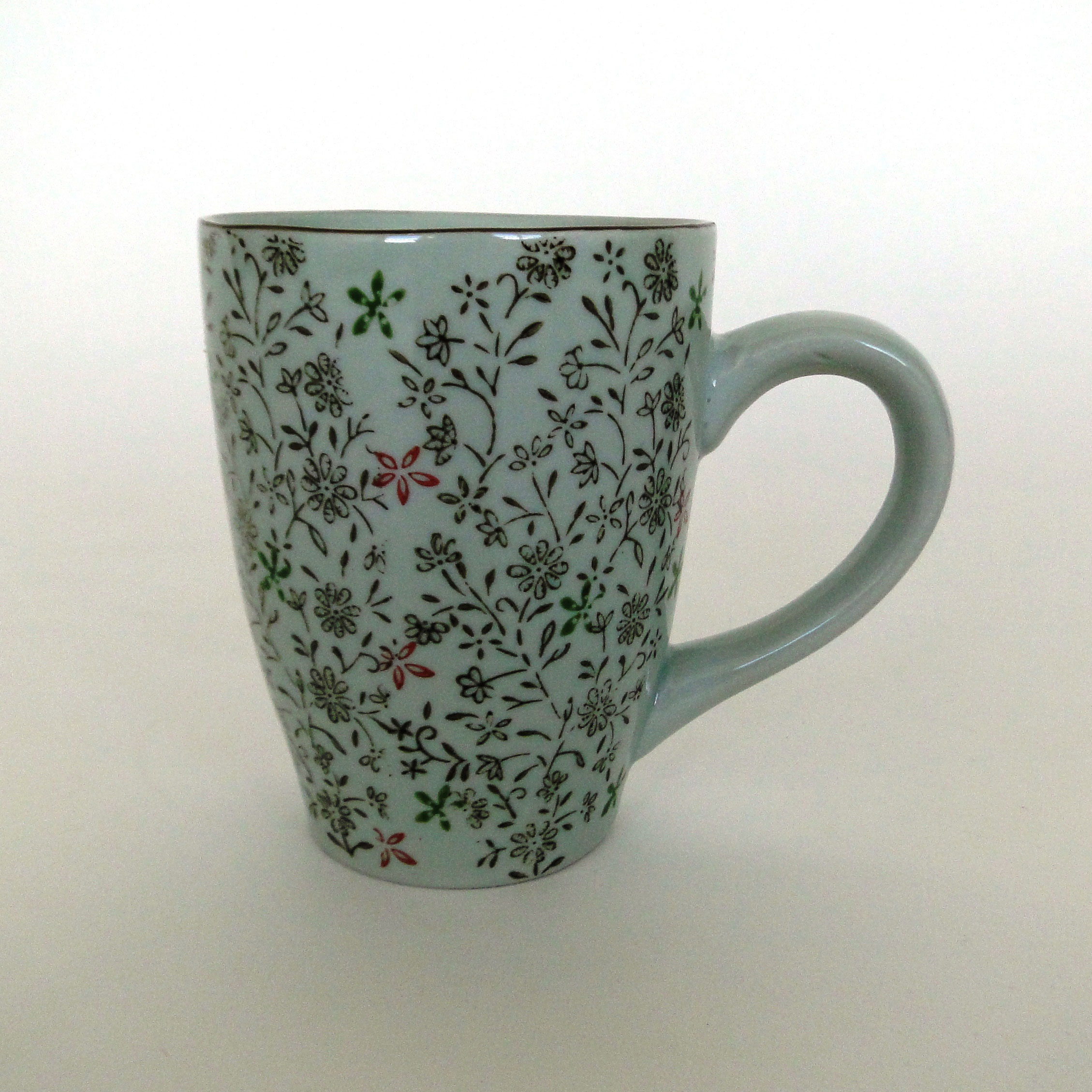 Tasse Gordes 'Rote Blüte', weiß, braun, rot, H 12 cm, Ø 9,5 cm zu 4,80