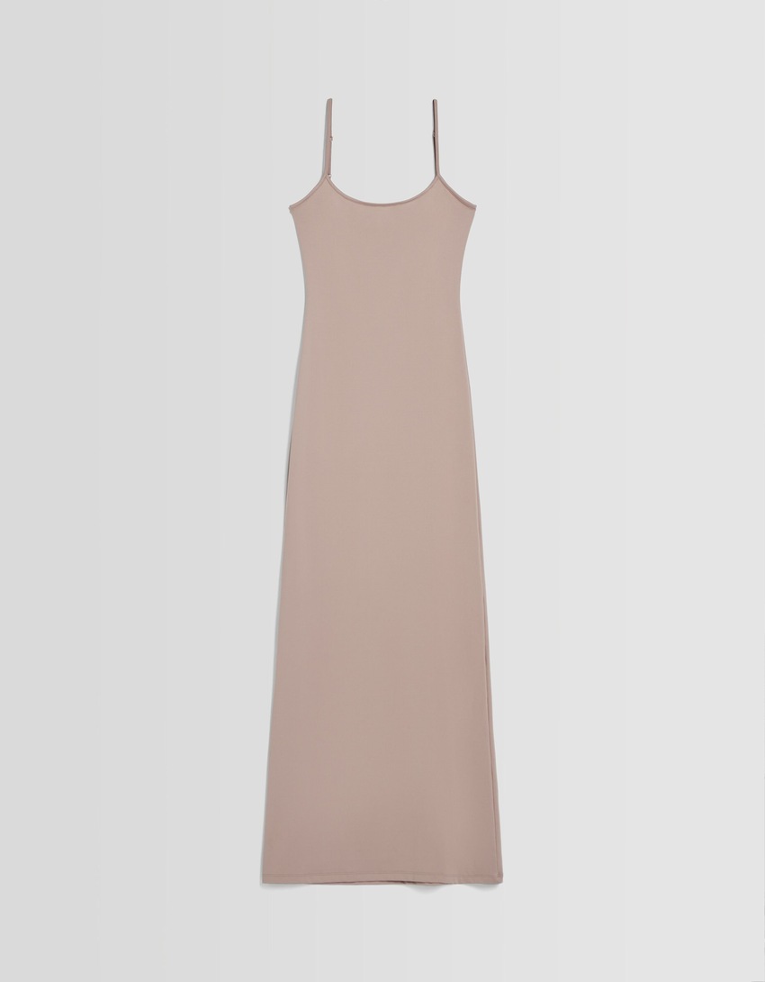 Vestido longo justo com alças finas