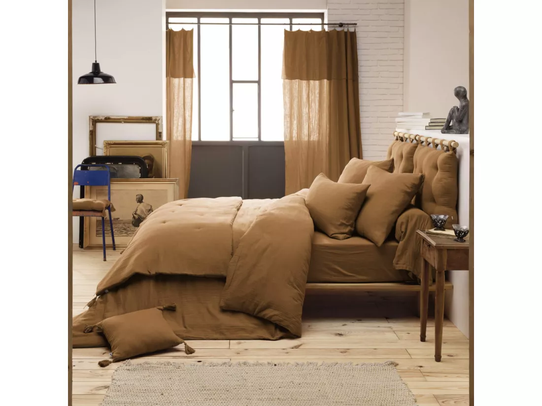 Parure de lit double gaze de coton marron 260x240 cm