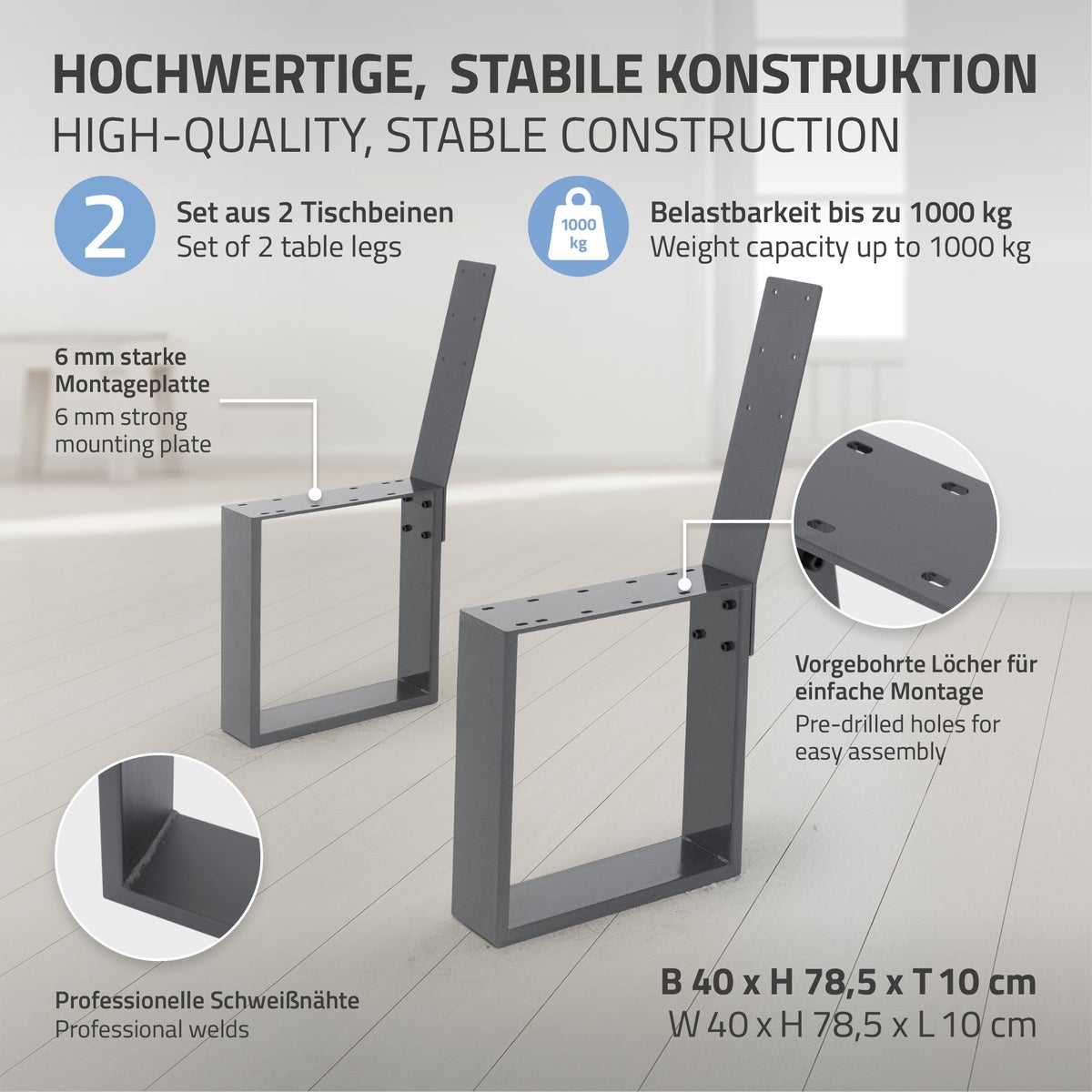 ML-Design 2-delige massief stalen bankpoten, 40x78,5cm, antraciet, robuust, weerbestendig, roestvrij, metalen bankframe met rugleuning voor buitengebruik, DIY tuinbank, bankpoten, bankpoten, parkbank, zitbank