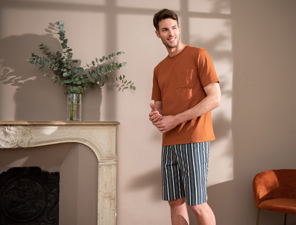 Pyjama short homme-Bleu cannelle